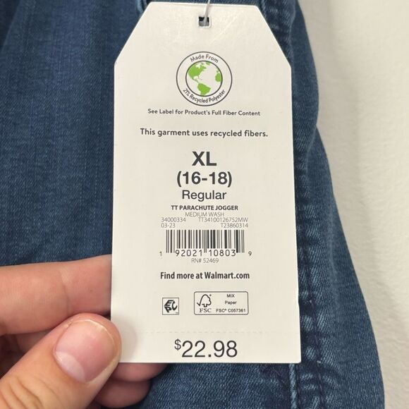 Time and Tru pull on Jogger parachute cargo denim pants NWT XL - Picture 2 of 6